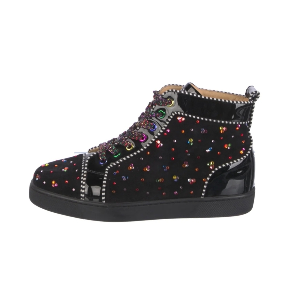 Louis Vuitton Black Velvet High-Top Sneakers with Multicolor Crystal Accents